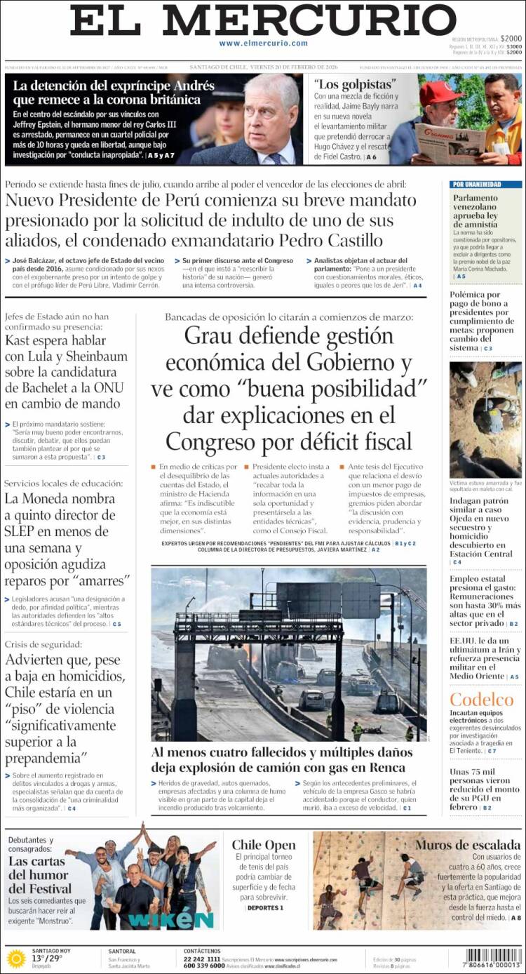 Portada de El Mercurio (Chile)