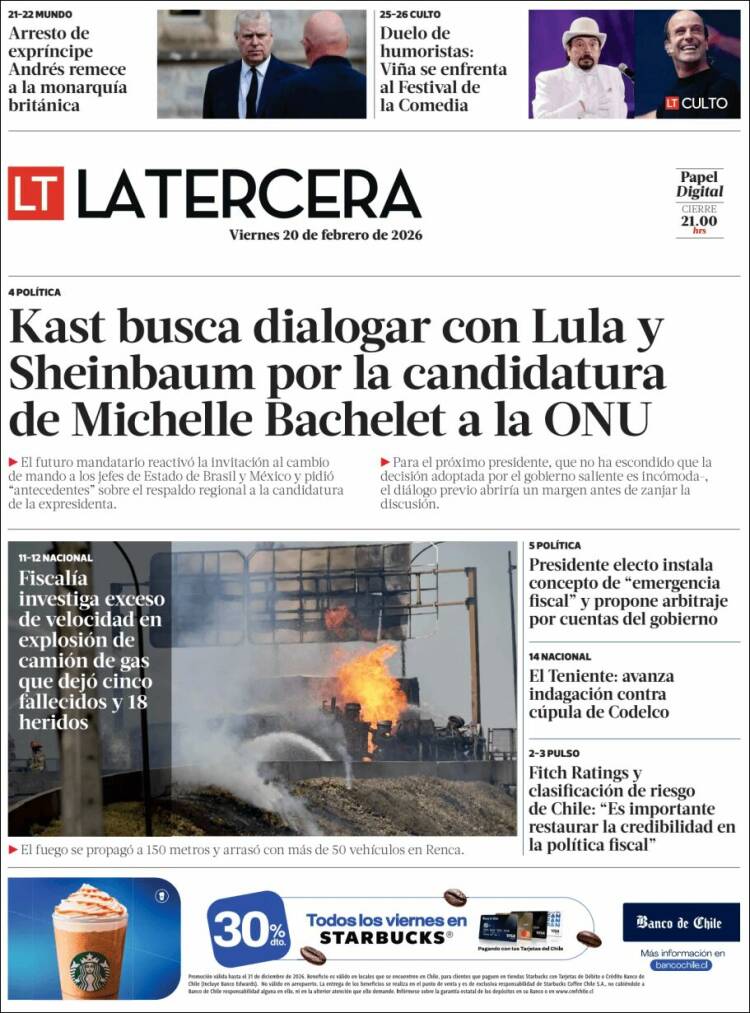 Portada de La Tercera (Chile)