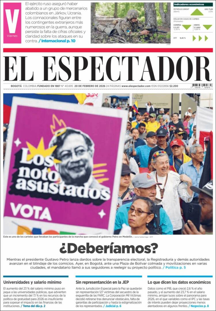 Portada de El Espectador (Colombia)