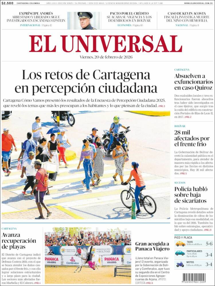 Portada de El Universal (Colombia)