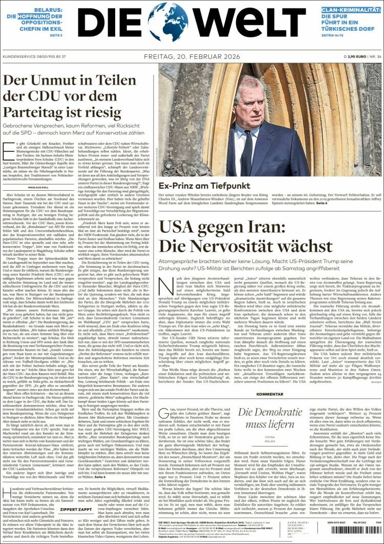 Portada de Die Welt (Alemania)