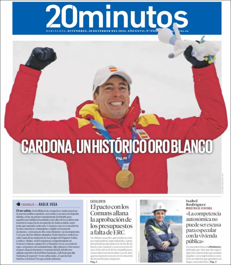 Portada de 20 Minutos - Barcelona (Espa&ntilde;a)
