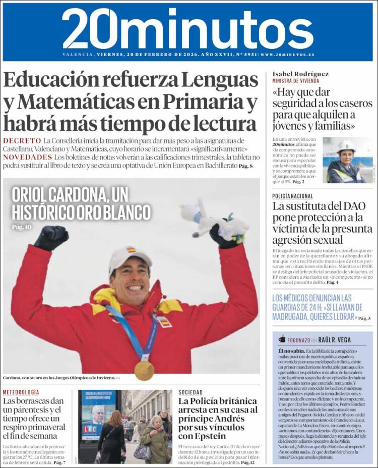 Portada de 20 Minutos - Valencia (Espa&ntilde;a)