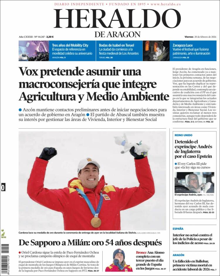 Portada de Heraldo de Aragón (Espa&ntilde;a)