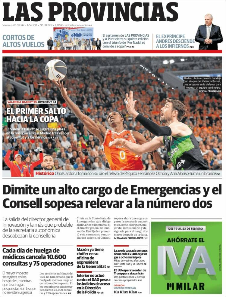 Portada de Las Provincias (Espa&ntilde;a)