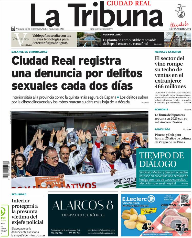 Portada de La Tribuna de Ciudad Real (Espa&ntilde;a)
