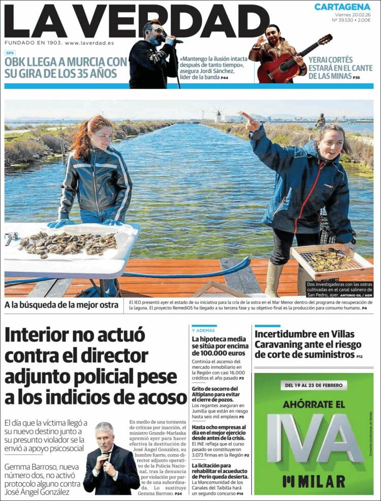 Portada de La Verdad de Cartagena (Espa&ntilde;a)