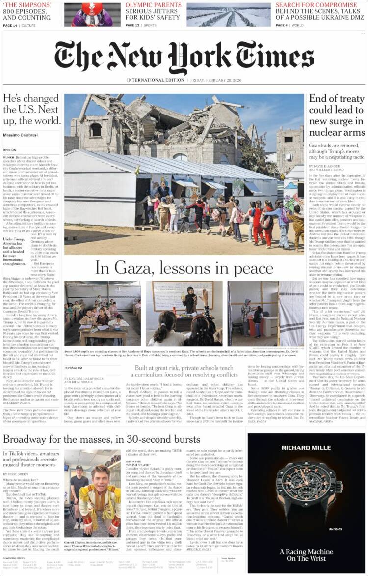 Portada de International New York Times (Europa)