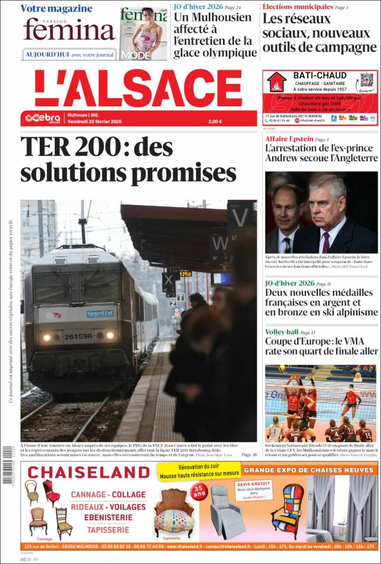 Portada de Journal L'Alsace (Francia)