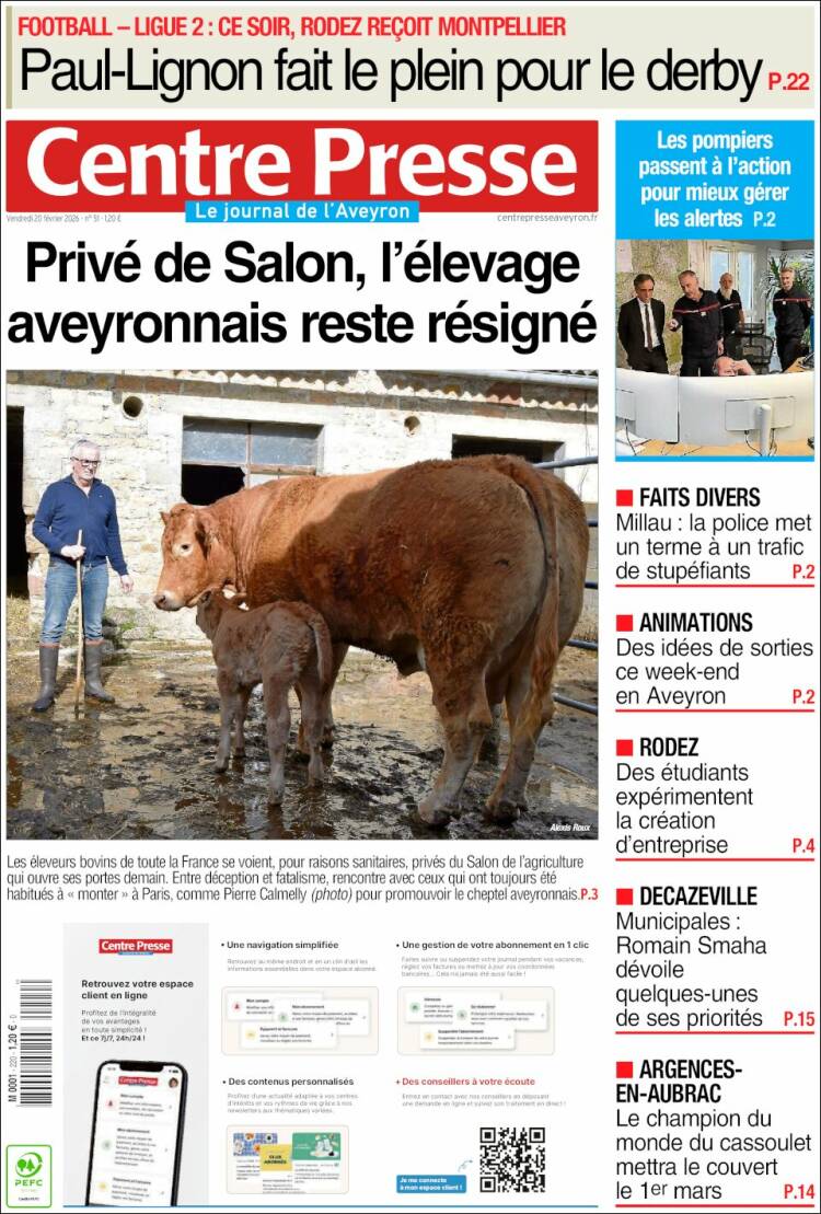 Portada de Centre Presse (Francia)