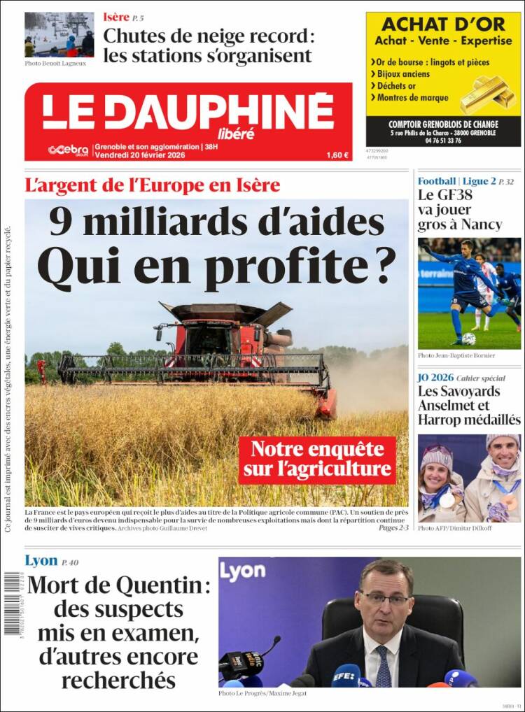 Portada de Le Dauphiné Libéré (Francia)