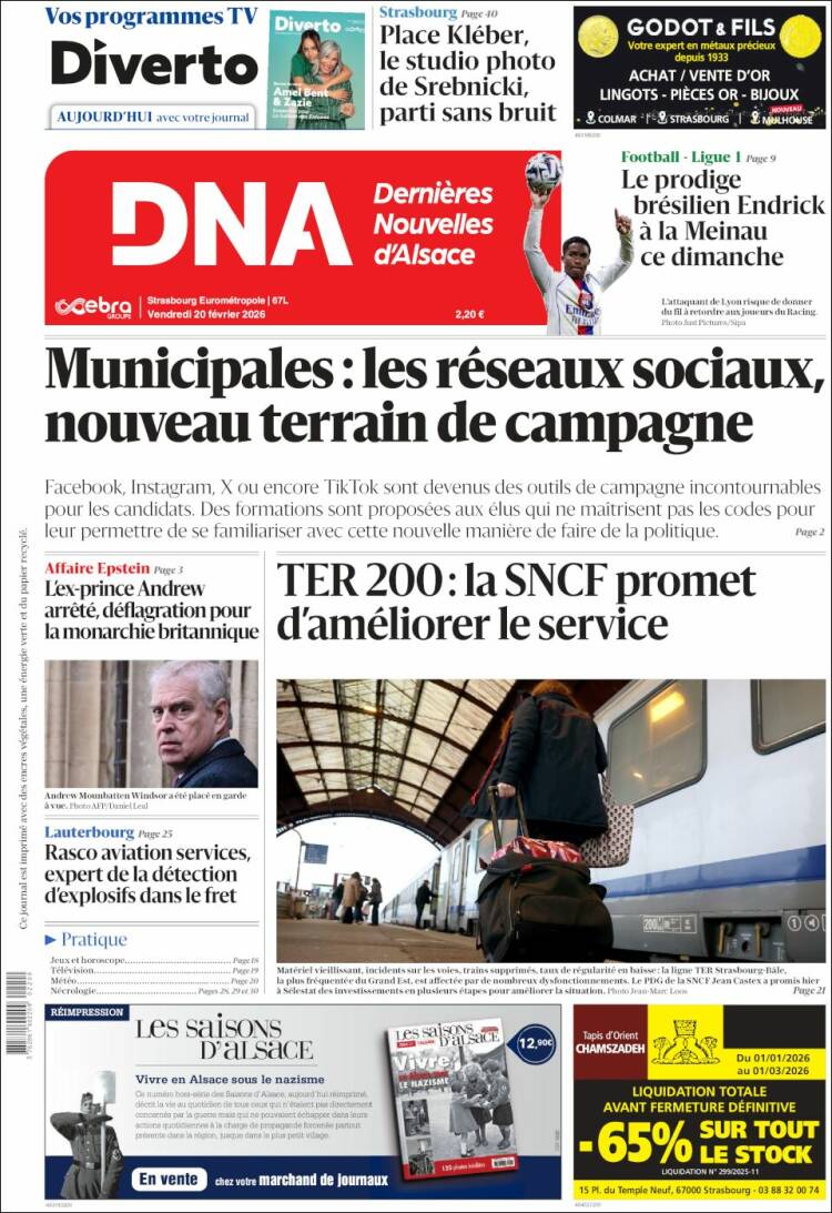 Portada de Les Dernières Nouvelles d'Alsace (Francia)