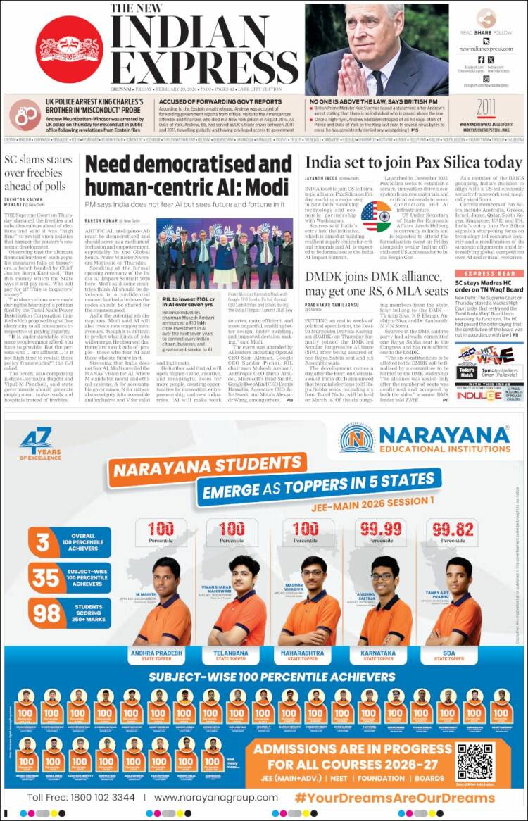 Portada de New Indian Express (India)