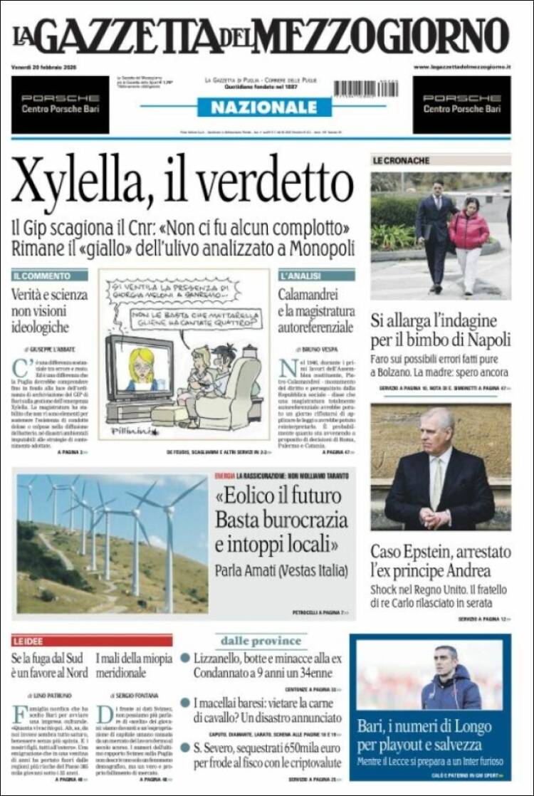 Portada de La Gazzetta del Mezzogiorno (Italia)