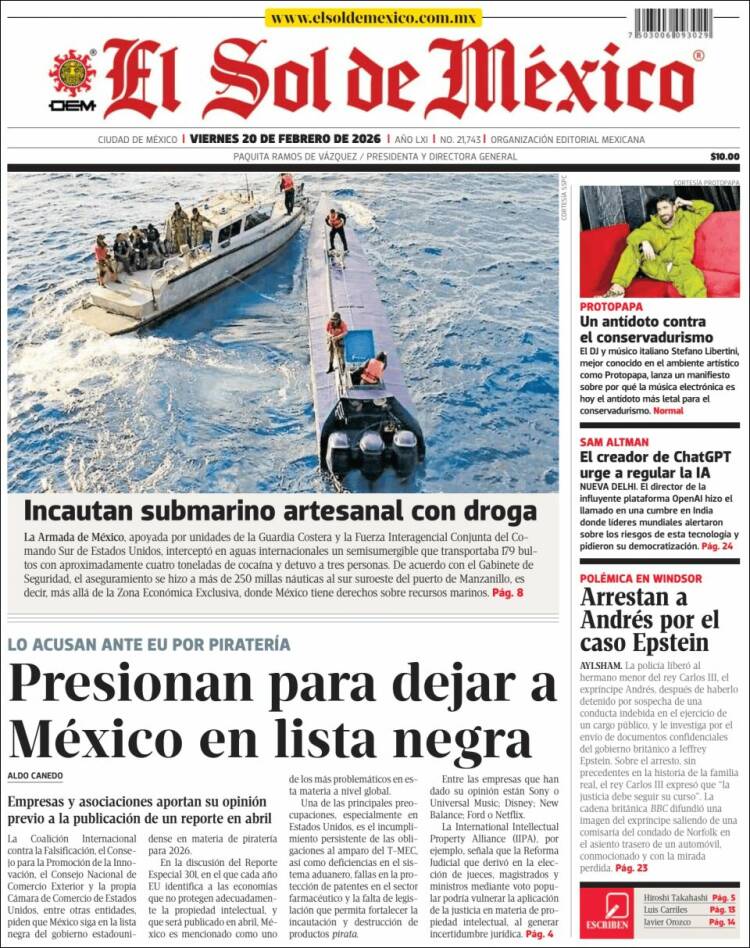 Portada de El Sol de México (M&eacute;xico)