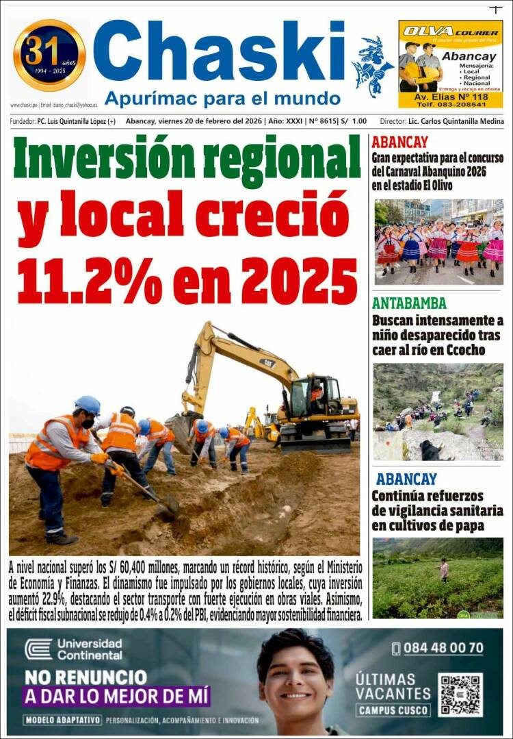 Portada de Diario Chaski (Per&uacute;)