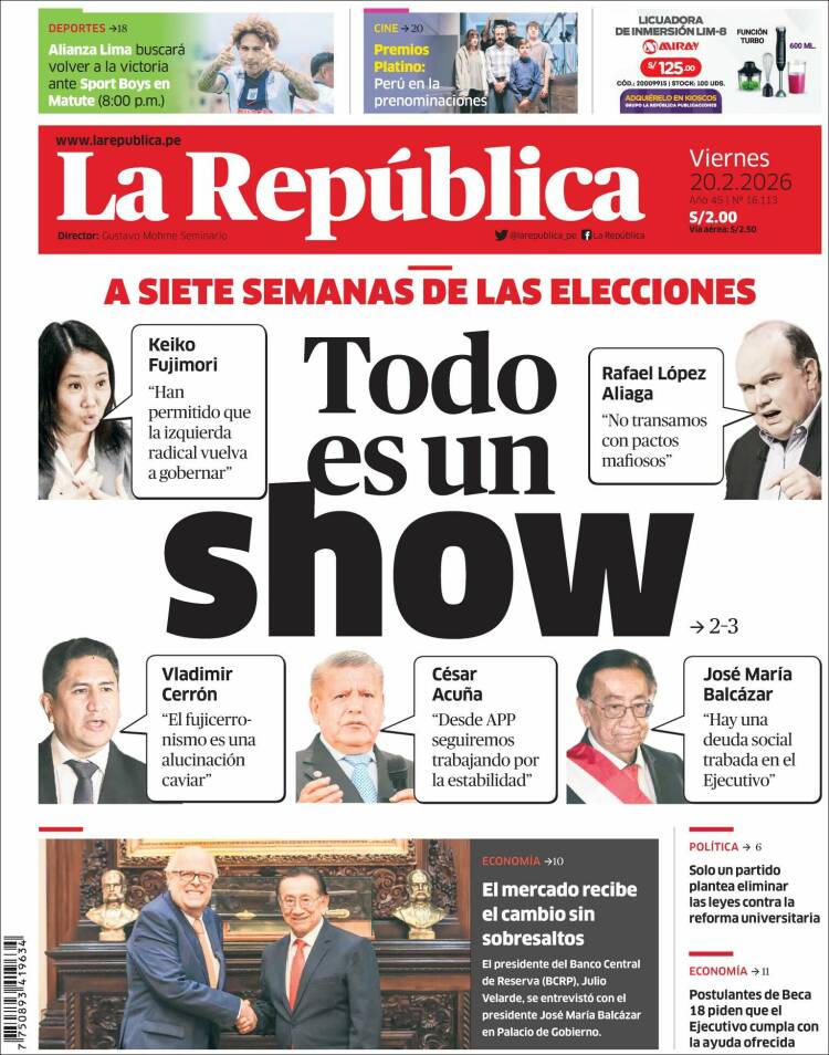 Portada de La Republica (Per&uacute;)
