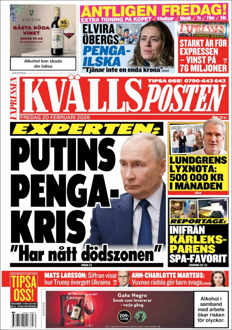 Portada de Kvällsposten (Suecia)