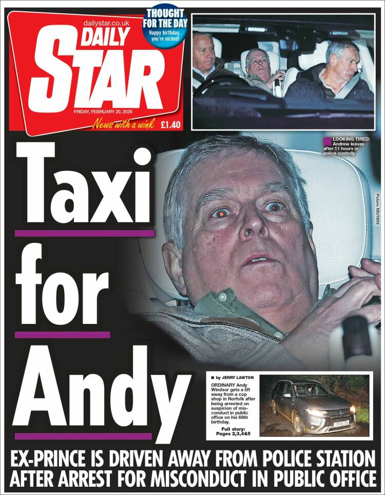 Portada de Daily Star (Reino Unido)