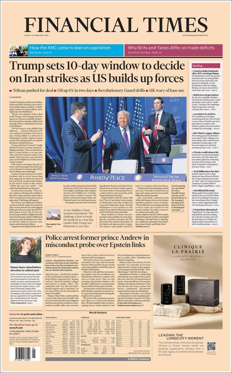 Portada de Financial Times (Reino Unido)
