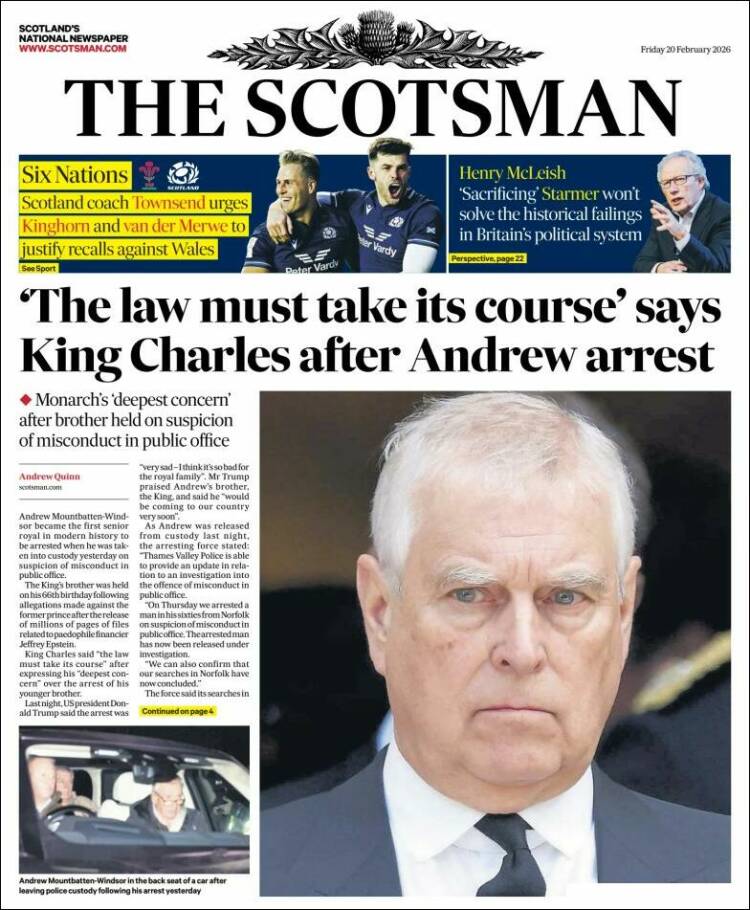Portada de The Scotsman (Reino Unido)