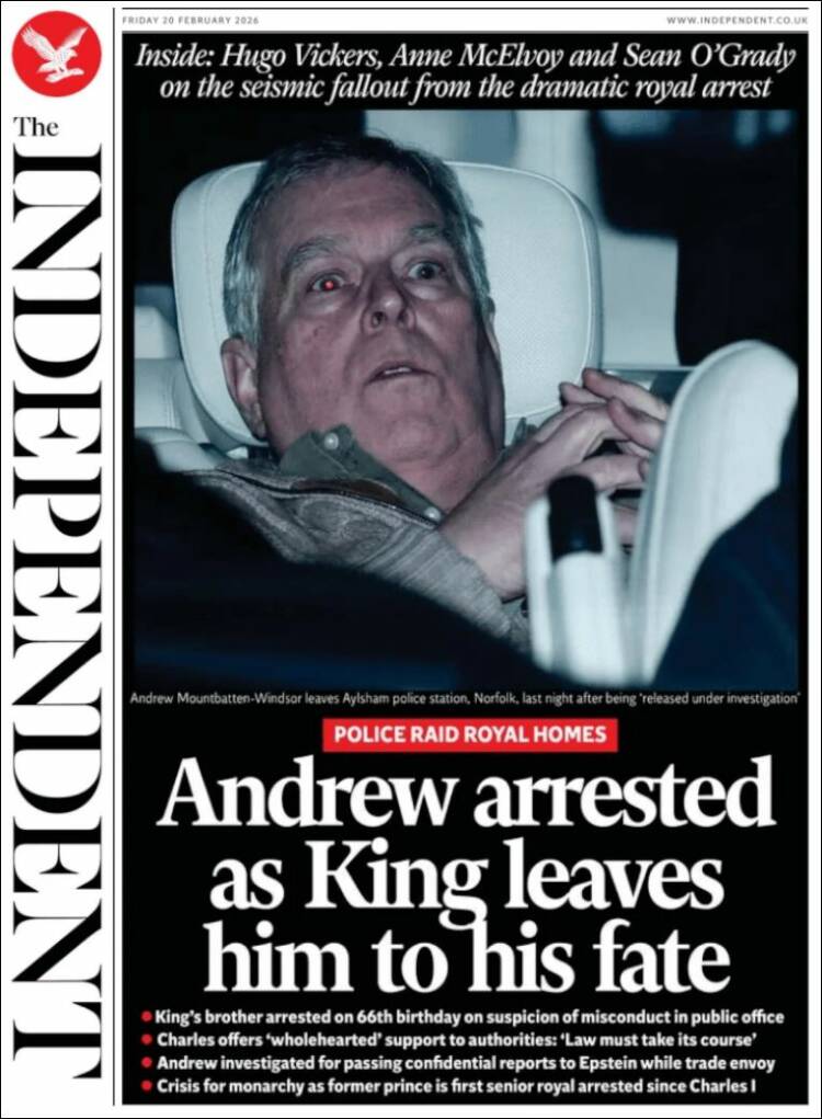 Portada de The Independent (Reino Unido)