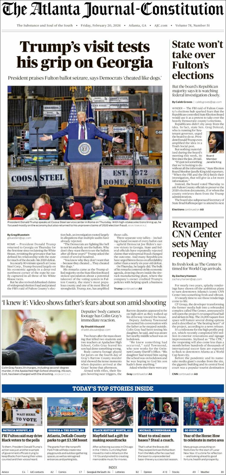 Portada de The Atlanta Journal-Constitution (USA)