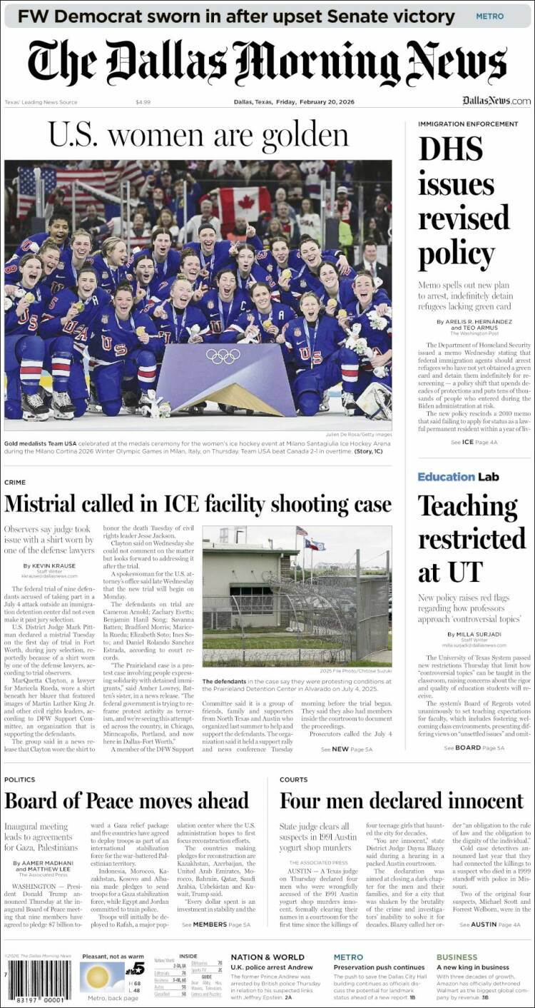 Portada de Dallas Morning News (USA)