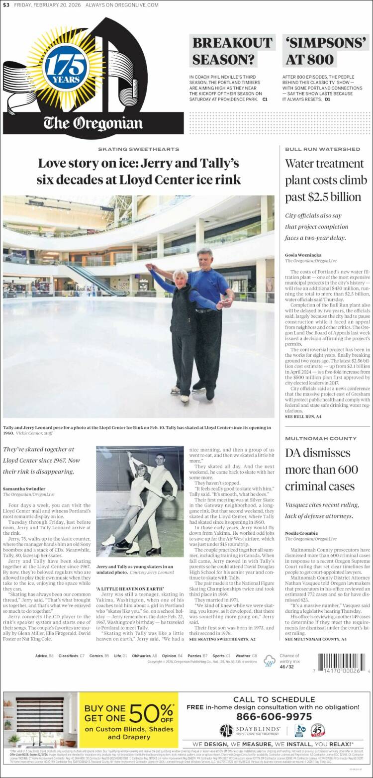 Portada de The Oregonian (USA)
