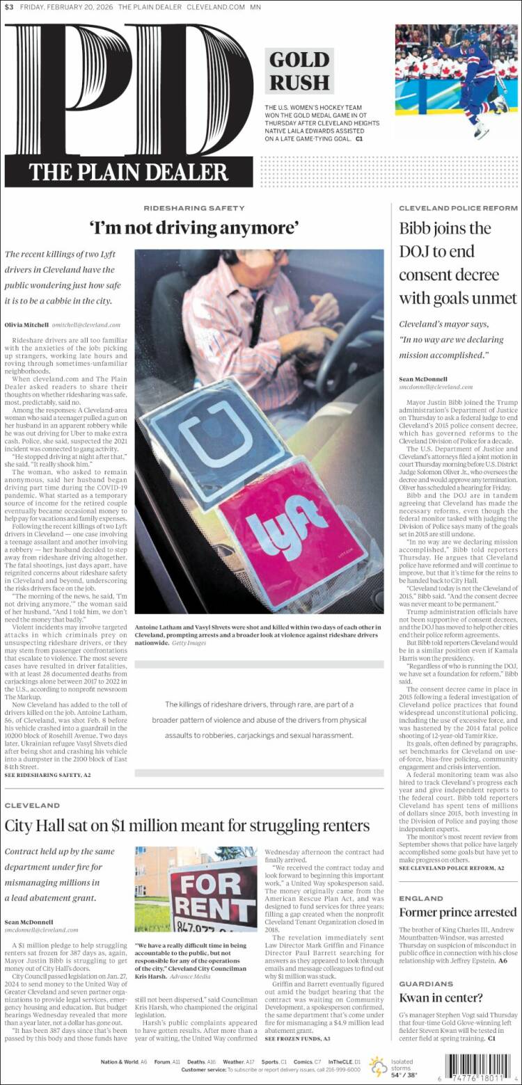 Portada de The Plain Dealer (USA)