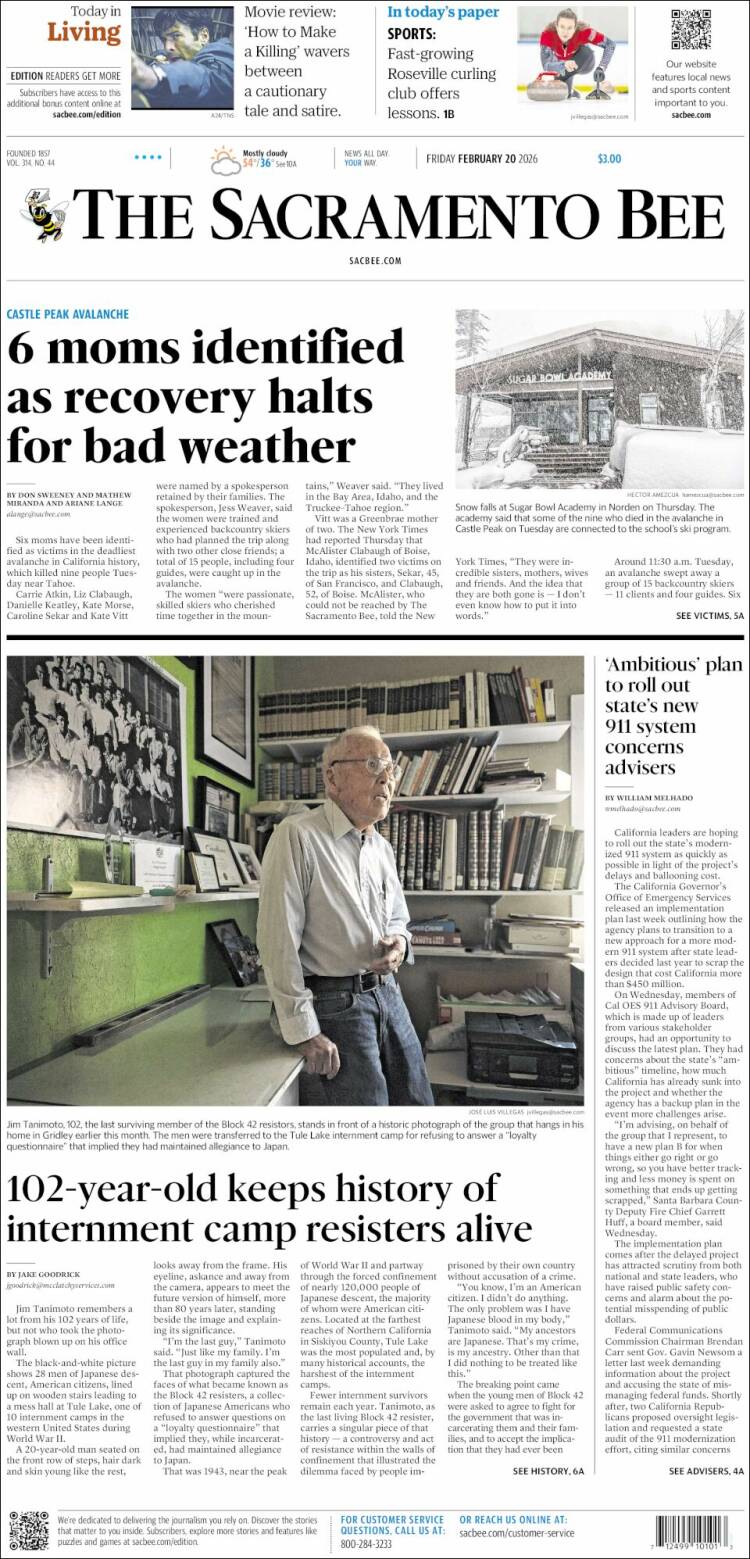 Portada de The Sacramento Bee (USA)