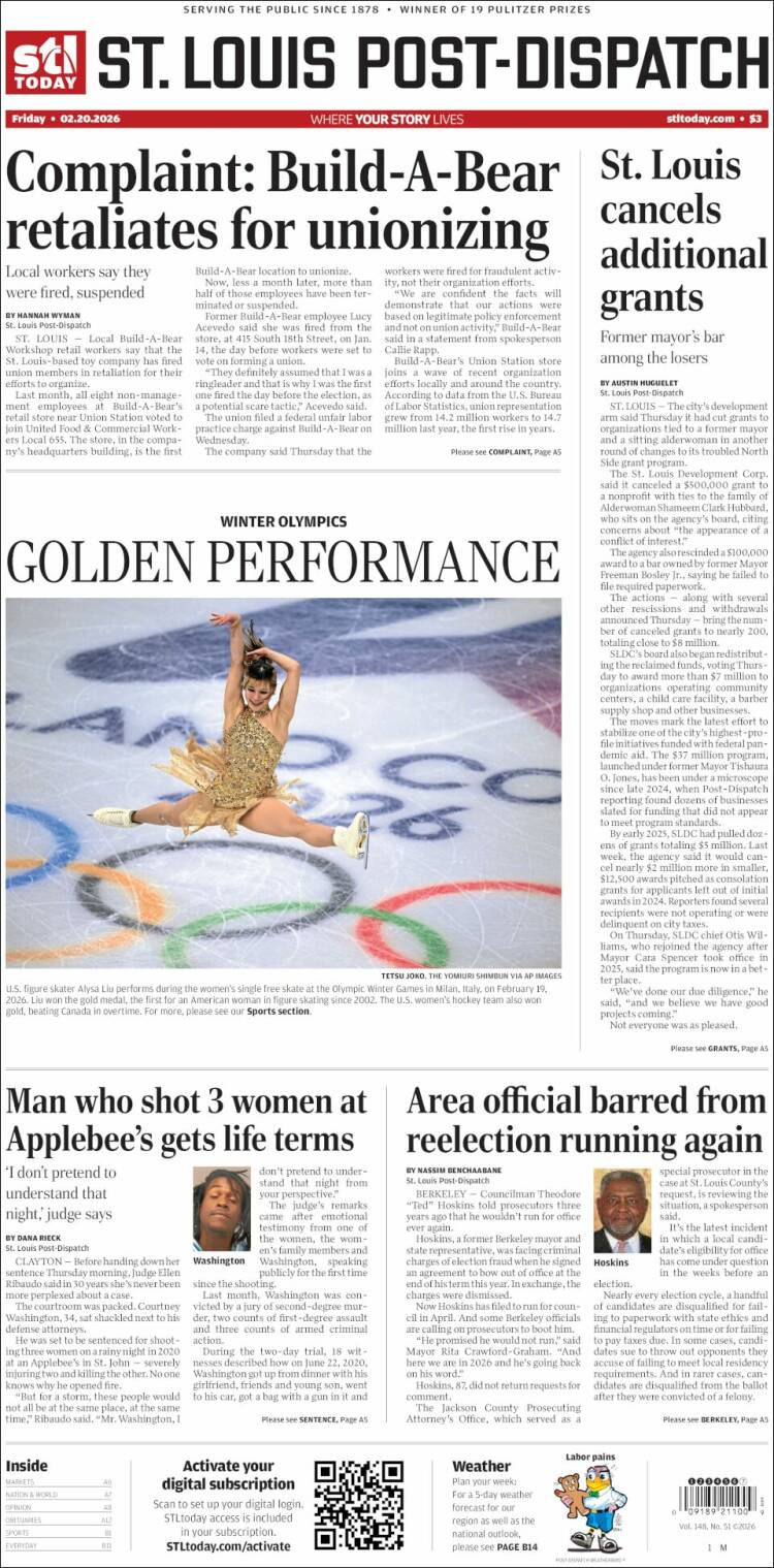 Portada de St. Louis Post-Dispatch (USA)