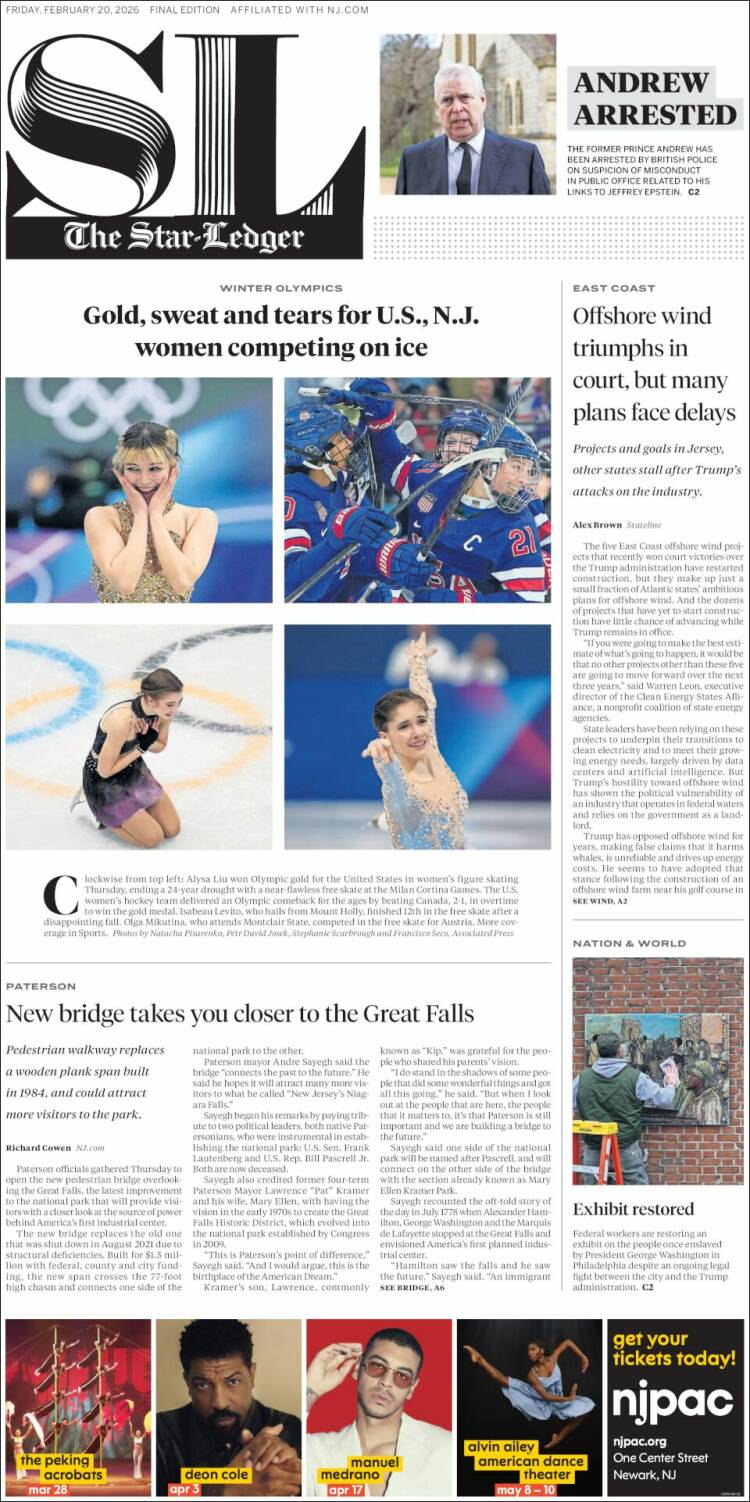 Portada de Star-Ledger (USA)