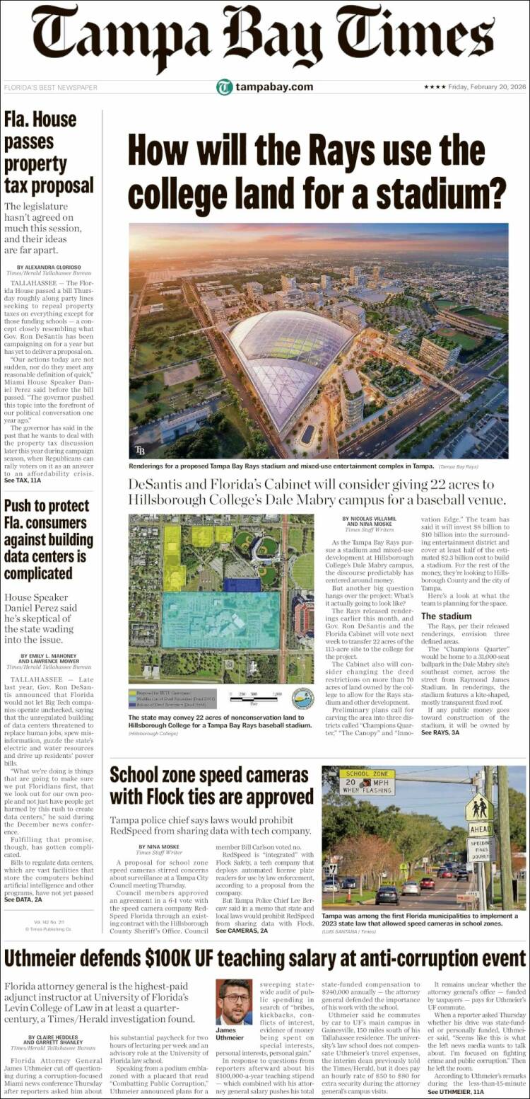 Portada de Tampa Bay Times (USA)