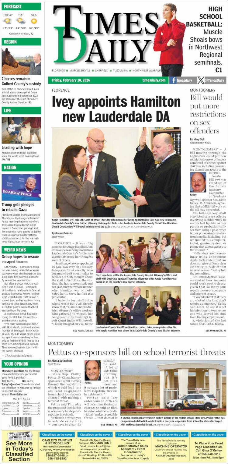 Portada de Times Daily (USA)