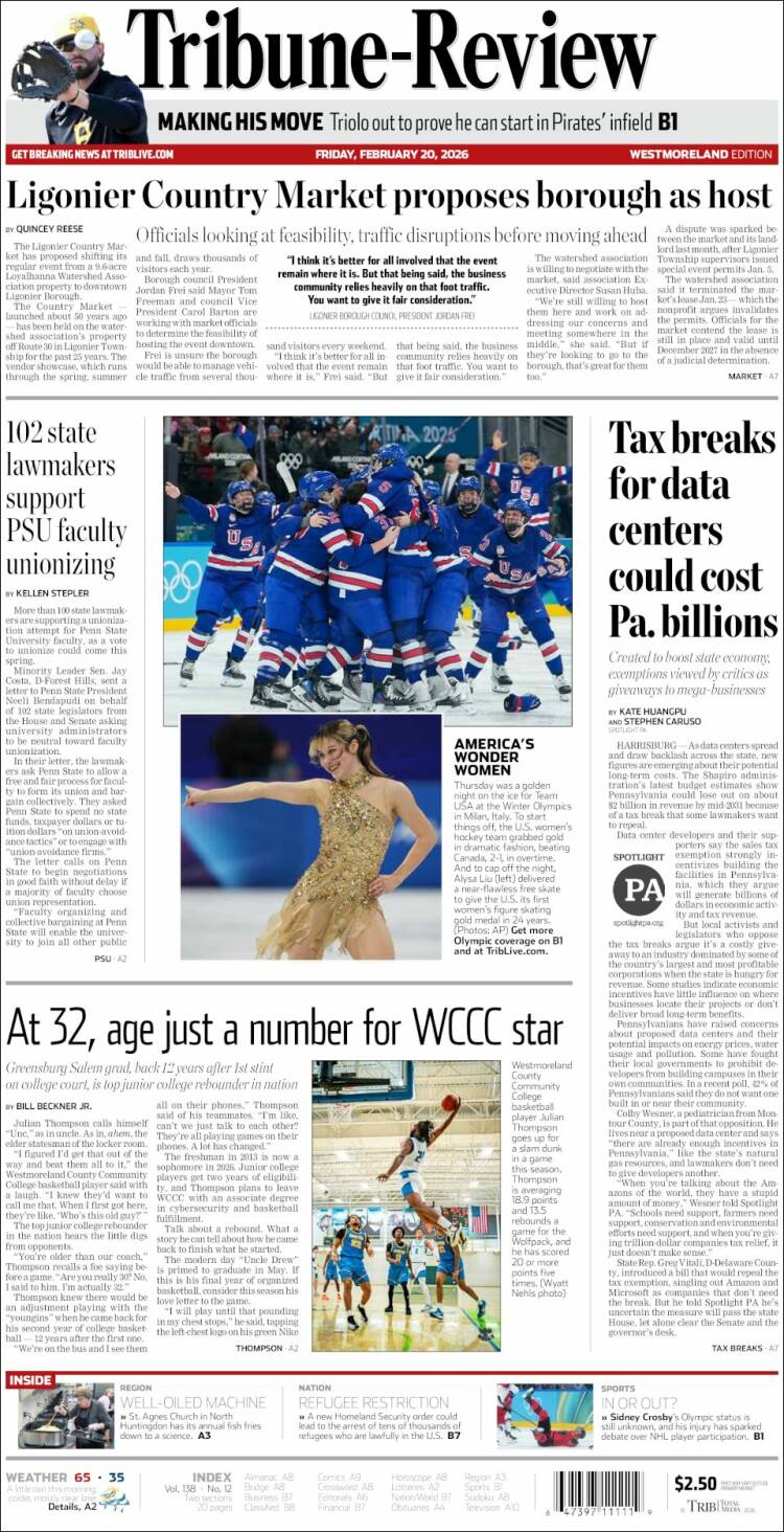 Portada de Tribune-Review (USA)