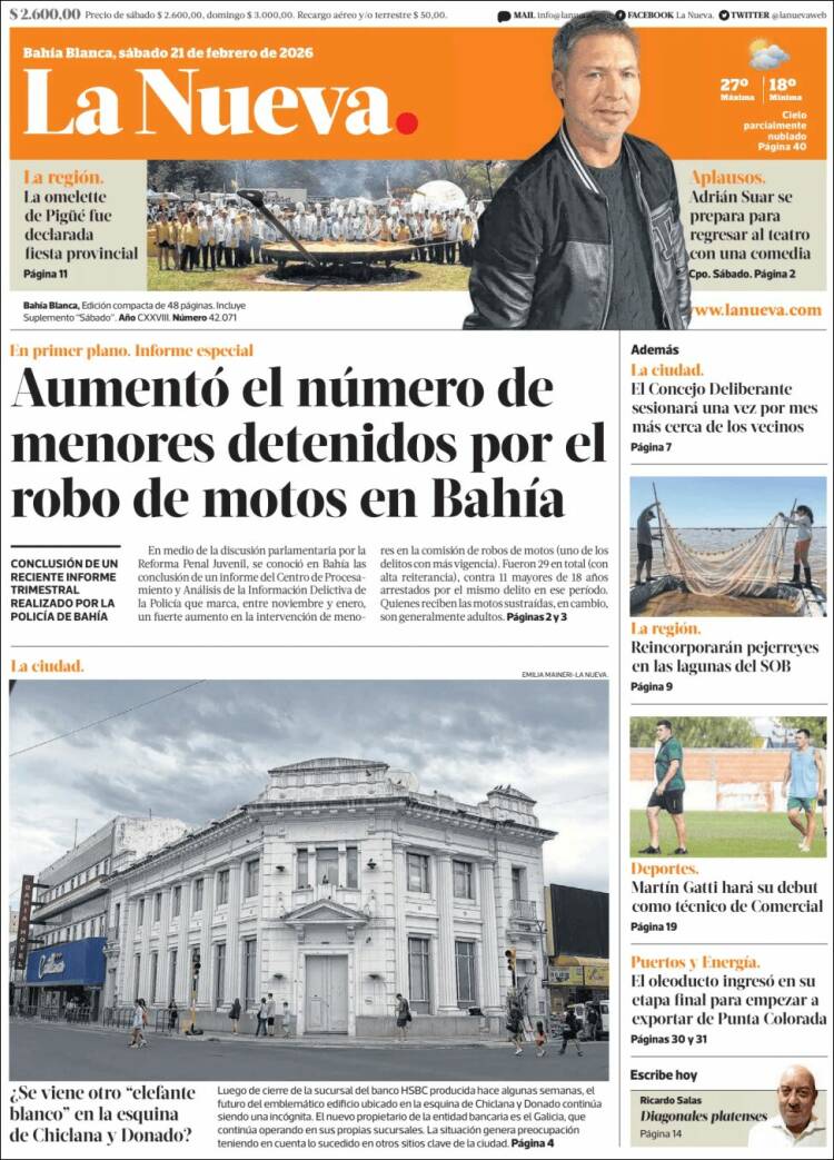 Portada de La Nueva Provincia (Argentina)
