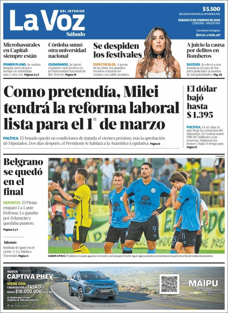 Portada de La Voz del Interior (Argentina)