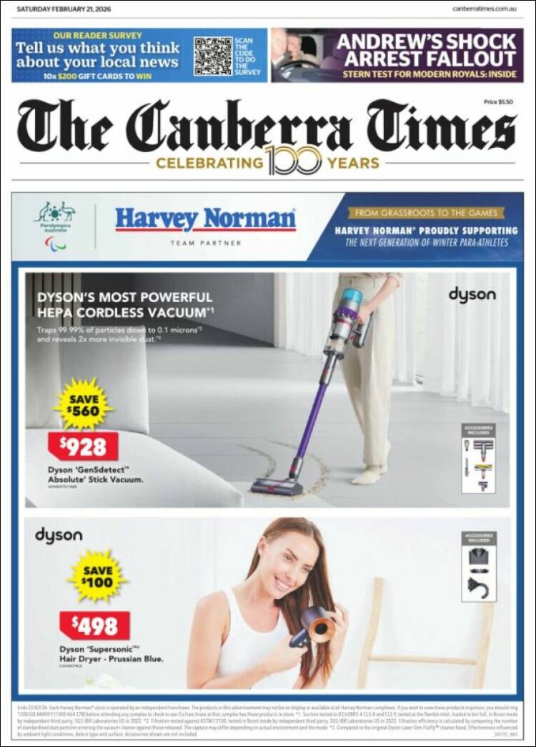 Portada de The Canberra Times (Australia)