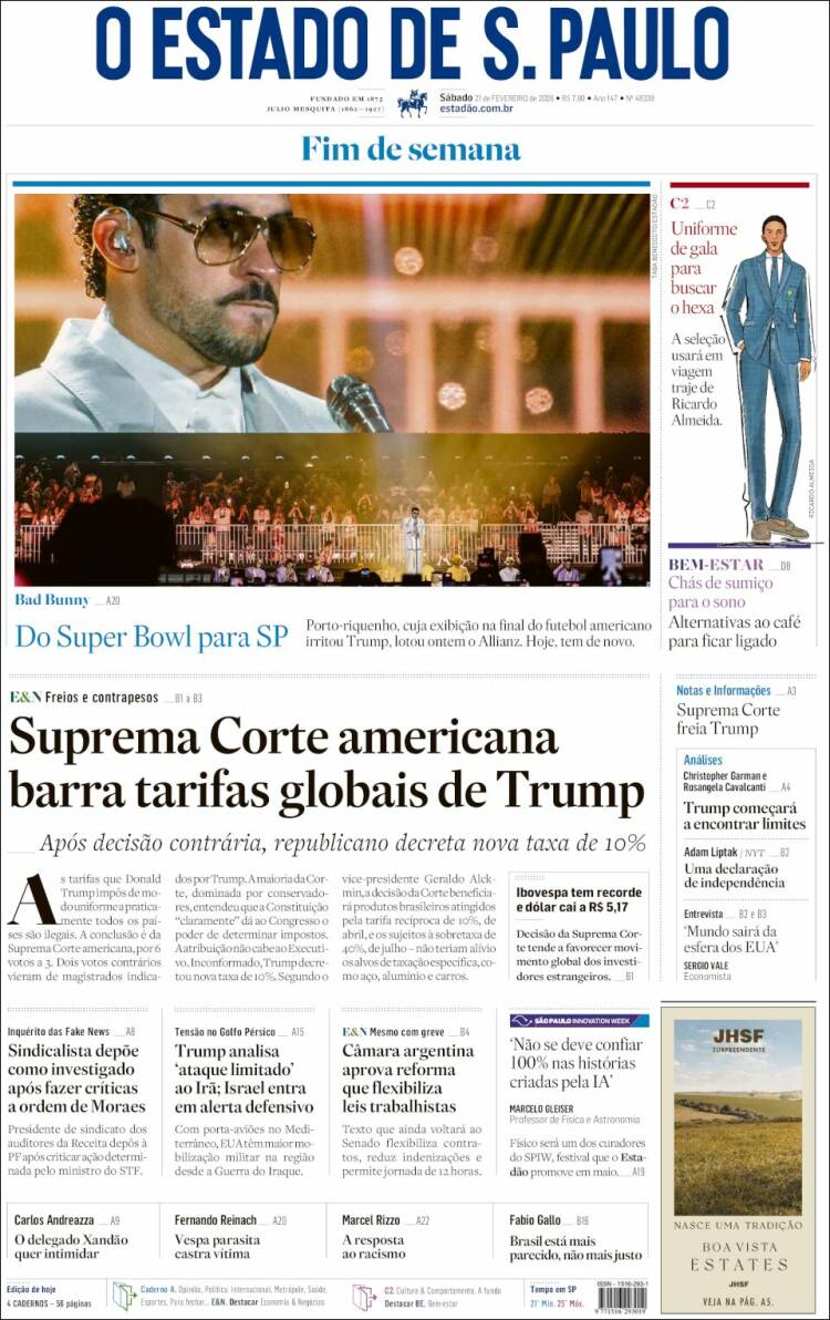 Portada de O Estado de São Paulo (Brasil)