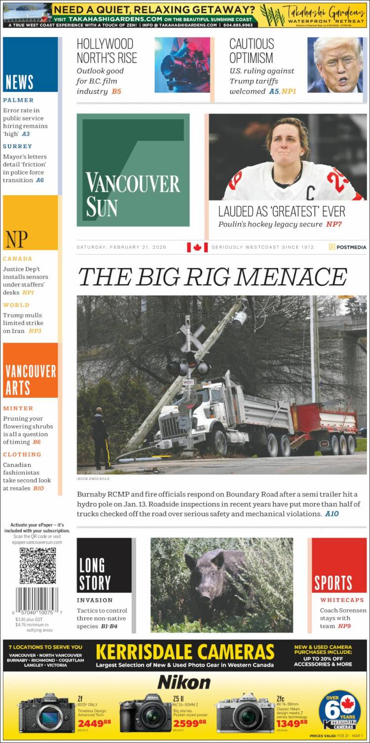 Portada de The Vancouver Sun (Canad&aacute;)