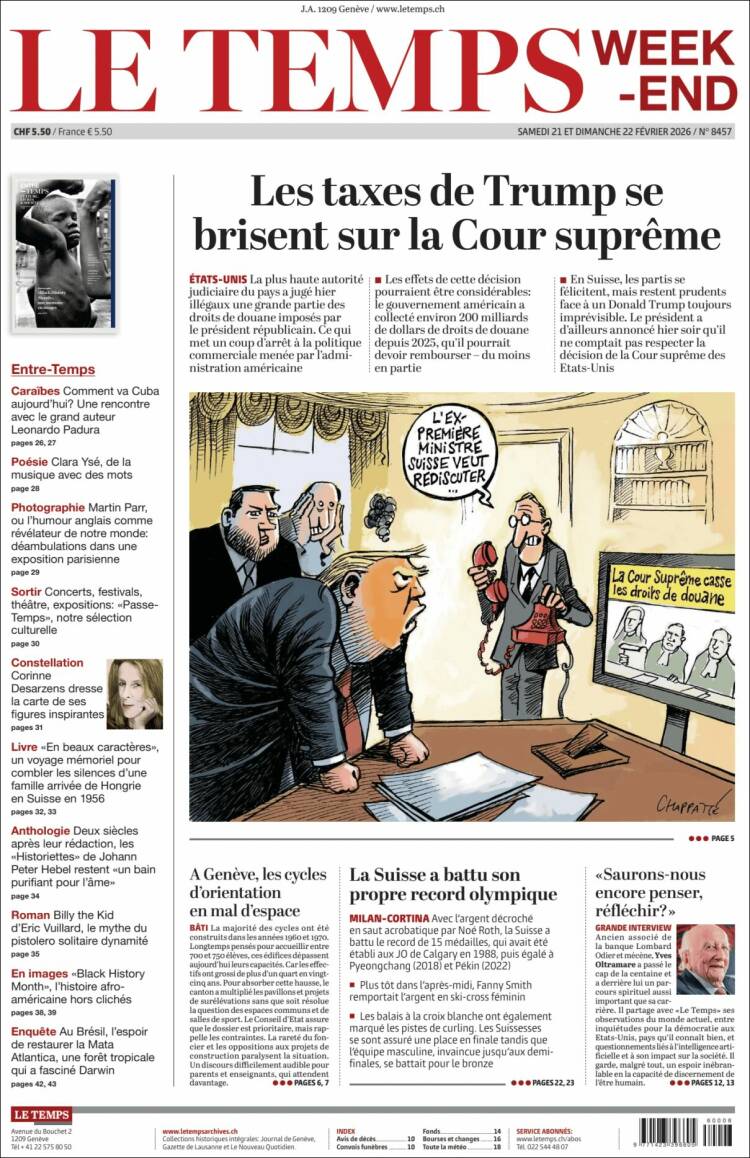 Portada de Le Matin (Suiza)