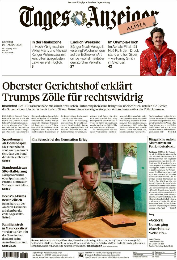 Portada de Tages-Anzeiger (Suiza)