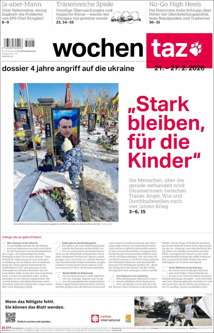 Portada de Die Tageszeitung (Alemania)
