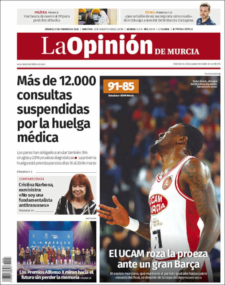 Portada de La Opinión de Murcia (Espa&ntilde;a)
