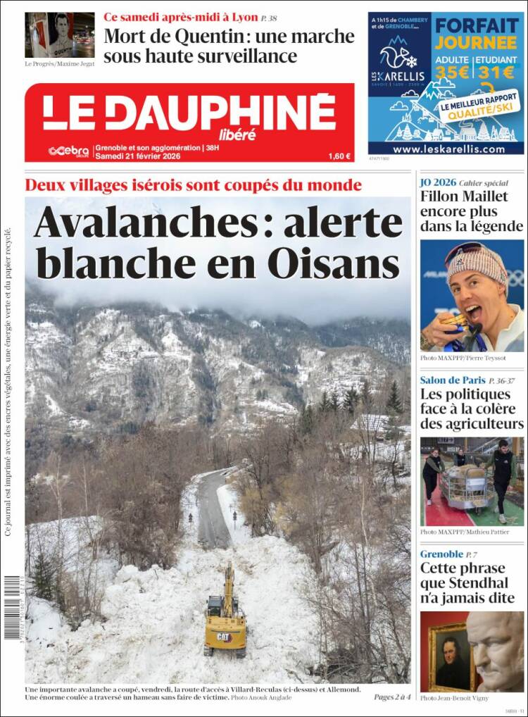 Portada de Le Dauphiné Libéré (Francia)