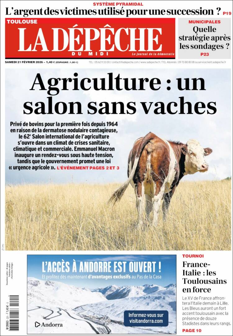 Portada de La Dépêche du Midi (Francia)