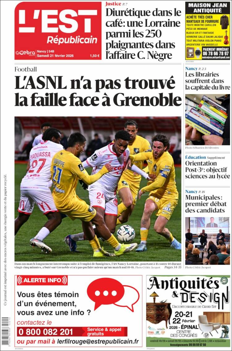 Portada de L'Est Republicain (Francia)