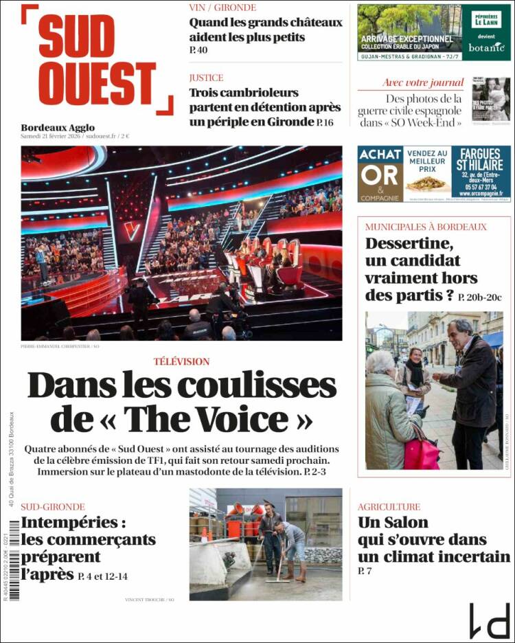 Portada de Sud Ouest (Francia)