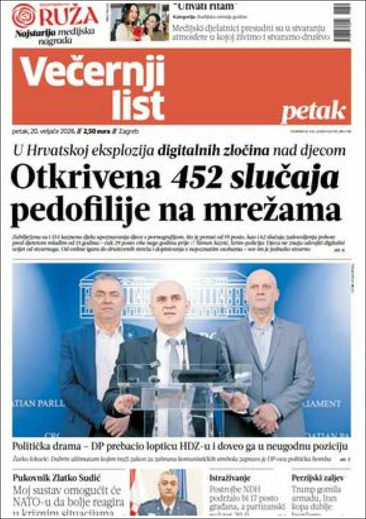Portada de Večernji (Croacia)